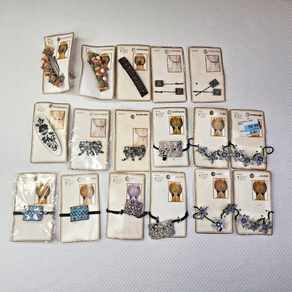 Vintage 90s Conair Hair Jewelry Barrettes Clips Lot 17 NEW Black Brown